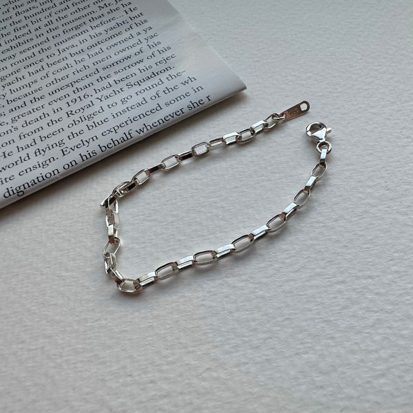 925 silver men women square oval ring chain simple chain silver bracelet