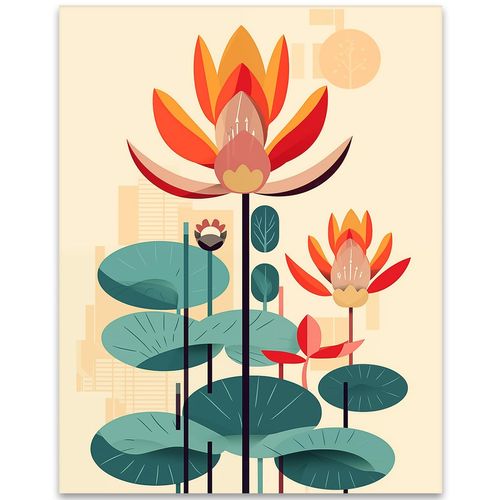 Lotus Dreams Flower Illustration Wall Art Poster - Contemporary Lotus Flower Decor for Living Room-Gift for Home and Office, Abstract Floral Print for Tranquil Vibes (Unframed Print Poster, 11x14)