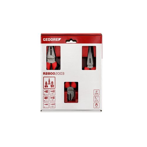 GEDORE red Pliers set, Tool set with combination pliers/side cutter/telephone pliers, R28002003