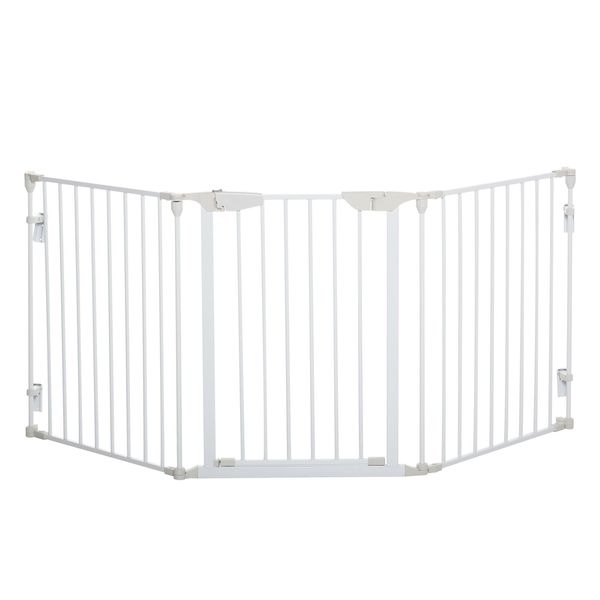 PawHut Pet Safety Gate 3 Panels Playpen Metal Fence W/ Walk Through Door White