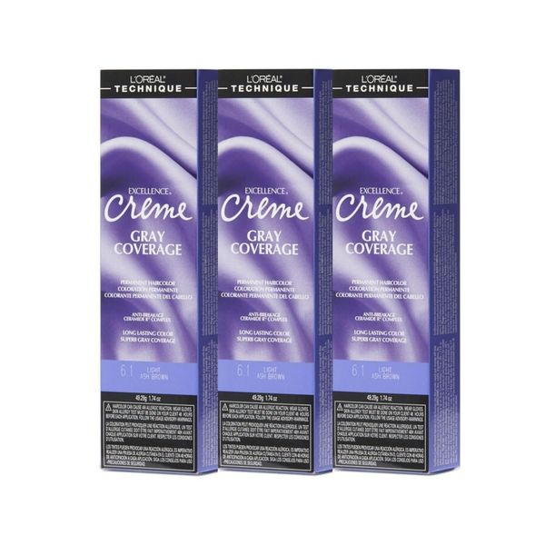 3 PACK L'Oreal Excellence Creme - Gray Coverage-Light Ash Brown-1.74oz / 49.29g