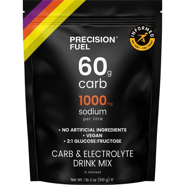 Precision Fuel Carb & Electrolytes Powder Drink Mix - High-Performance Energy Drink, 60g Carbs & 1000mg Sodium per Liter, Vegan, Citrus Flavor - for Intense Workouts & Endurance Sports (1-pack)