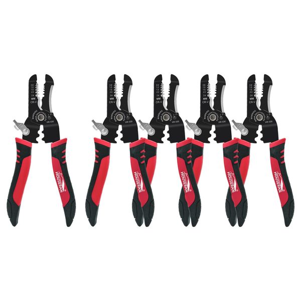 HOUSERAN Wire Stripper, 5-Piece Set, Multi-functional, Cable Stripper, Wire Stripper, Wire Cut, Crimping Pliers, Electrician, Tools