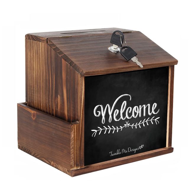 Questionnaire Box with Lock, Opinion Box, Chalkboard Included, Ballot Box, Multi-purpose Box, Cute, Natural Wood