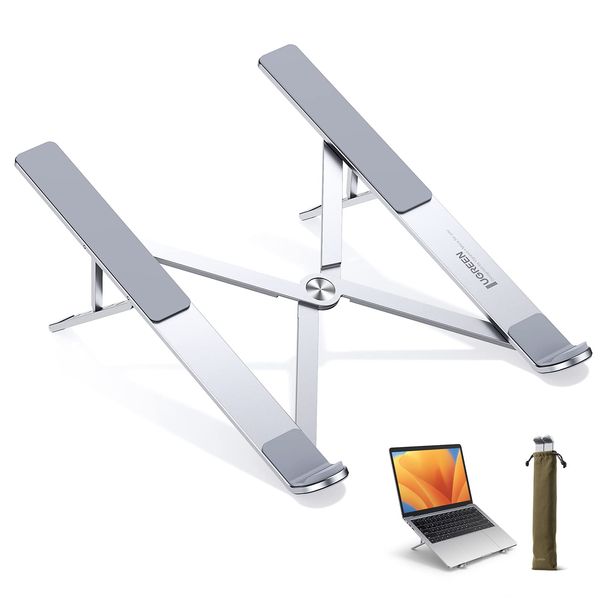 UGREEN Laptop Stand for Desk Adjustable, MacBook Stand, Portable Aluminium Laptop Riser for Desk with Carry Bag, Folding Laptop Stand for 8-17.3 inch Laptops Tablets