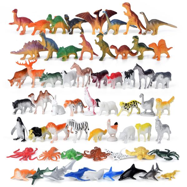 ELECLAND 60Pcs Animal Figures Toys, Mini Sea Creatures Toys, Farm Animal Figures, Dinosaur Figures Toys, Safari Animal Figures Woodland Animal Figures, Mini Animal Cake Toppers, Kids Play Figures