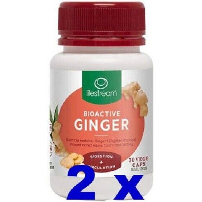 2 x Lifestream Bioactive Ginger 1000mg Vege Capsules 30 - made in NZ