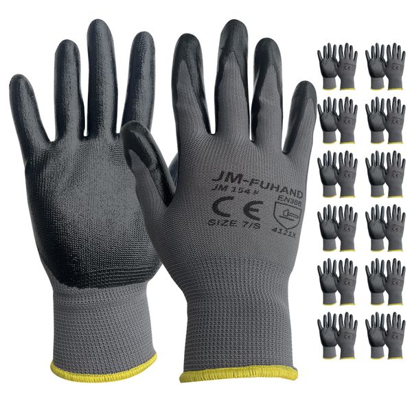 JM-FUHAND Nitrile Coating Work Gloves,12 Pairs.Light Duty Multi-Purpose Work Glove.
