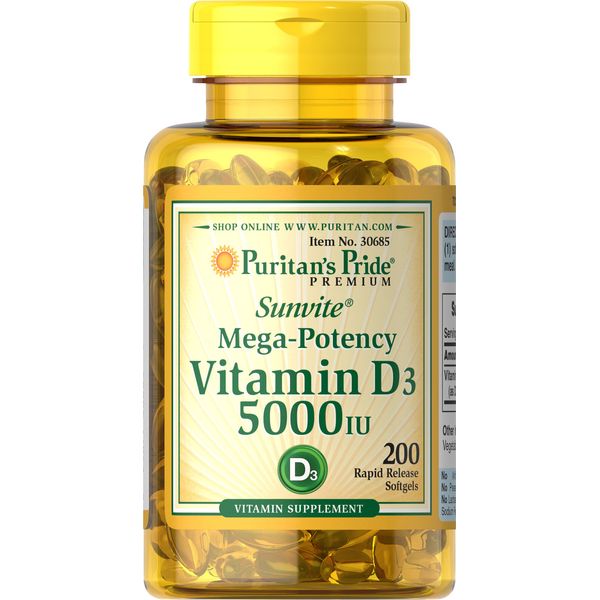 Puritan's Pride Vitamin D3 5000 IU - 200 Softgels