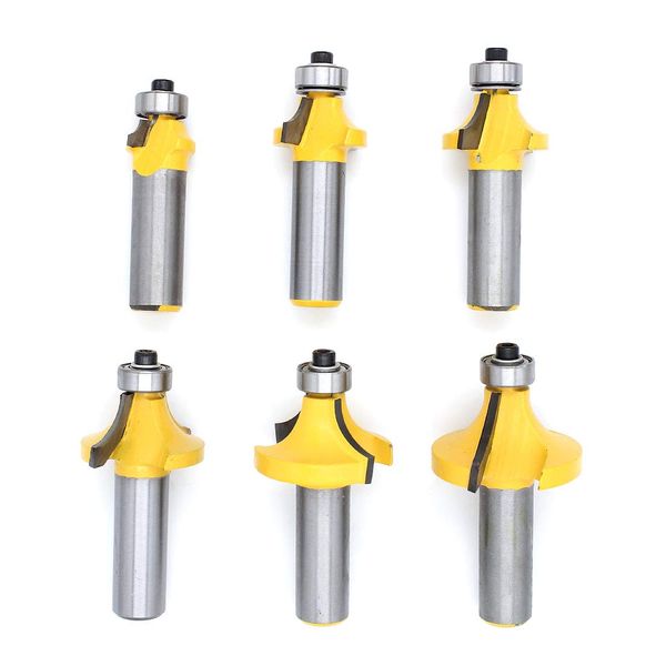 Yuhtech 6 Pcs 1/2-Inch Shank Round Over Router Bit RoundOver Edge-Forming Woodworking Milling Cutter