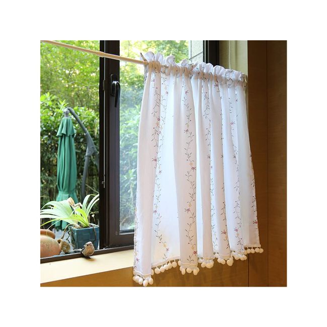 Cafe Curtain, 23.6 inches (60 cm) Length, Stylish, Cafe Curtain, Cute, Blackout Cafe Curtain, Floral Pattern, Kitchen, Toilet, Blindfold, Small Window, Curtain, Flameproof, Insulated, UV Protection,