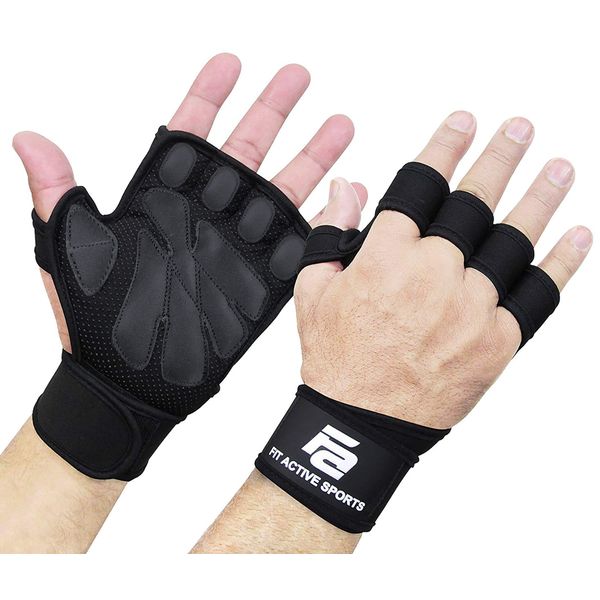 Fit Active Sports Weight Lifting Workout Gloves with Built-in Wrist Wraps for Men and Women - Great for Gym Fitness, Cross Training, Hand Support & Weightlifting