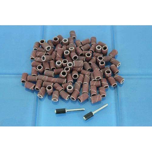 TMAX 100 pc 1/4 Inch Sand Drum Grit 240 Fine with 2 pc 1/8 Inch Mandrel for Dremel Rotary Tools