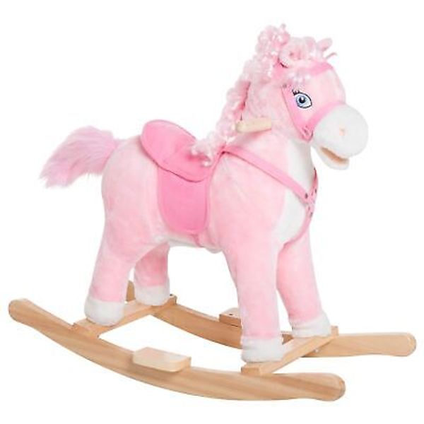 Qaba Kids Ride on Rocking Horse Toddler Plush Toy with Realistic Sounds and S...