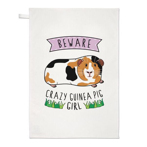 Beware Crazy Guinea Pig Girl Tea Towel Dish Cloth - Funny Animal Pet