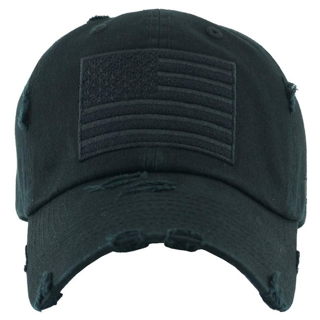 Distressed Baseball Cap - American Flag, Black