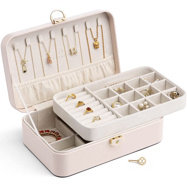 Vlando Jewelry Case, Stylish, Drawer, Large Capacity, With Keys, Accessories, Storage Box, Jewelry Organizer, Necklace, Earring, Ring, Bracelet, Storage Box, For Girls, Women, Gift, Birthday (Light