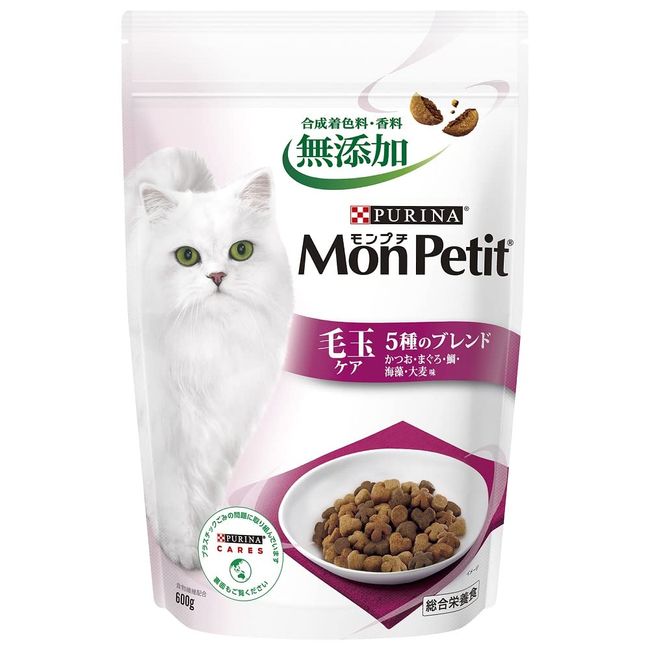 Mon Petit Cat Food in Bag, Hairball Care, 5 Blends, Bonito/Tuna/Sea Bream/Seaweed/Barley Flavor, For Adult Cats, 21.2 oz (600 g)