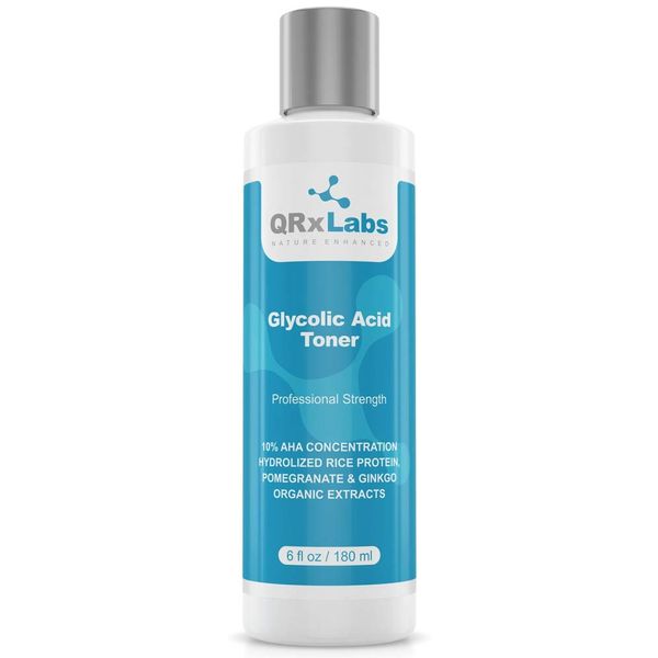 Glycolic Acid Toner - Professional Exfoliating Anti-Aging Toning Solution for Face with 10% AHA, Witch Hazel, Hydrolyzed Rice Protein and Pomegranate & Ginkgo Biloba Extracts - 1 Bottle of 6 fl oz