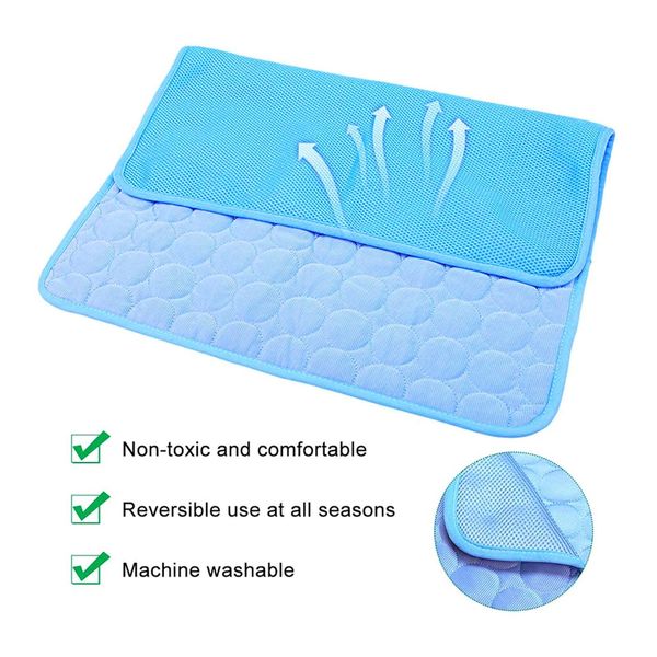 Pet Cooling Mat Breathable Foldable Self Cooling Pad for Dogs Cats Blue 50x40cm