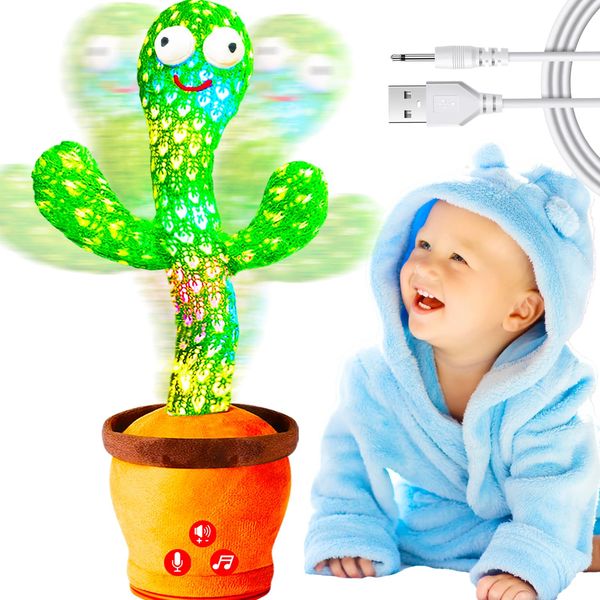 Vitosup Rechargeable Dancing Talking Cactus Toy for Baby Toddler, Volume Adjustable Cactus Baby Toy Repeat What You Say, Interactive Baby Toys Gifts for Boys Girls, Singing Mimicking Cactus Toy