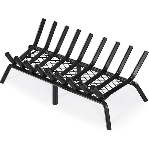 30in Heavy Duty Steel Fireplace Grate with Ember Retainer for Wood Stoves