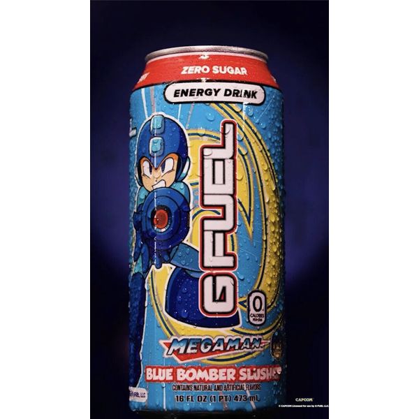 Megaman Blue Bomber Slushee G Fuel Energy Drink Full 16 FL OZ Limited Edition