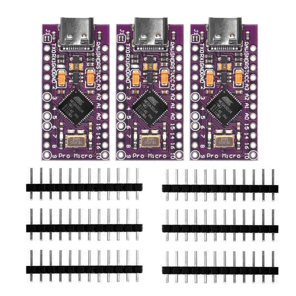 OSOYOO 3pcs Type C Leonardo Pro Micro Atmel mega 32U4 5V/16MHz Boot Loader Micro USB Pro Mini Development Board for Arduino