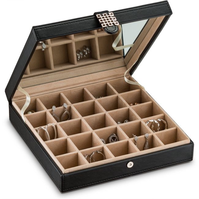 Glenor Co Earring Organizer Holder - 50 Small & 4 Large Slots Classic Jewelry Box