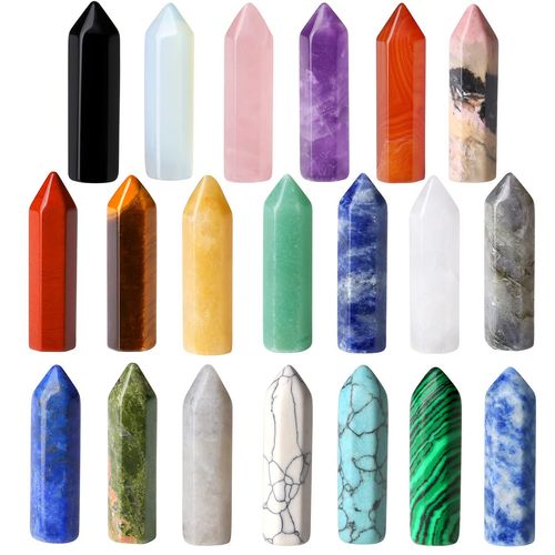 XIANNVXI 20 Pcs Healing Crystals Stones Set Crystal Wand Bulk Chakra Gemstones Hexagonal Pointed Palm Reiki Crystal Stones for Energy Meditation Balancing Therapy