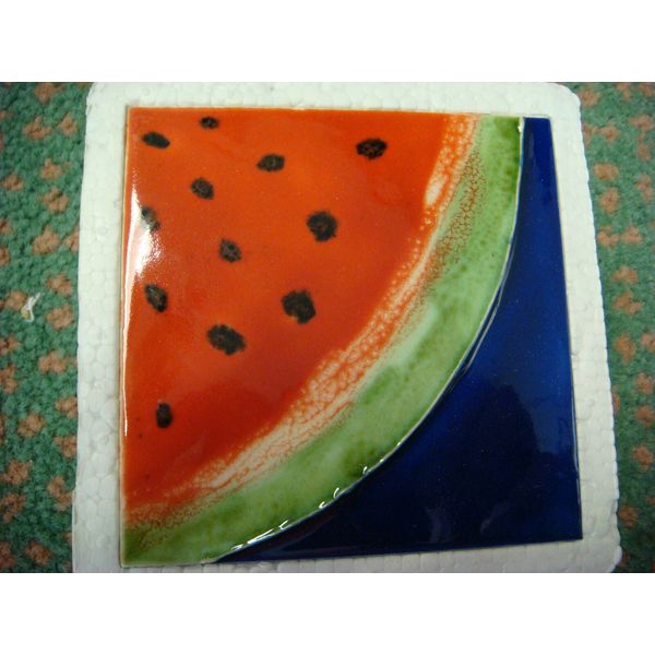 NEW Glazed Ceramic Decorative Tile 4 x 4 Watermelon Slice (Rd252)