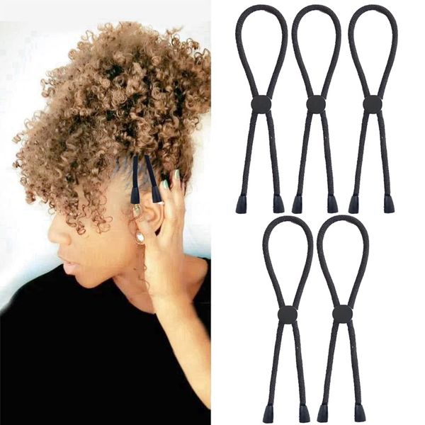 NEW Adjustable Headband Hair Tie for Thick Heavy Natural Kinky & Curly Hair. Adjustable Sizing for the Afro Puff Ponytail, Hair Bun, High Puff and Updos (C-1 Count (Pack of 5))