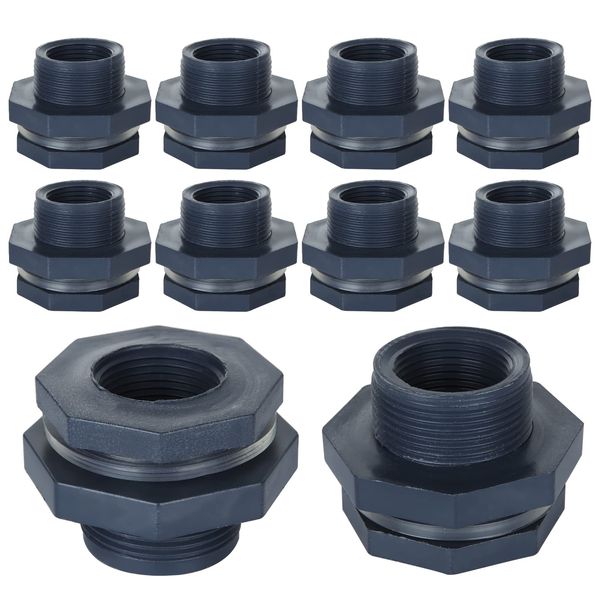 FVIEXE 10PCS 1 Inch PVC Bulkhead Fitting, Double Threaded Bulkhead Water Tank Connector for Rain Barrels, Aquariums, Water Tanks