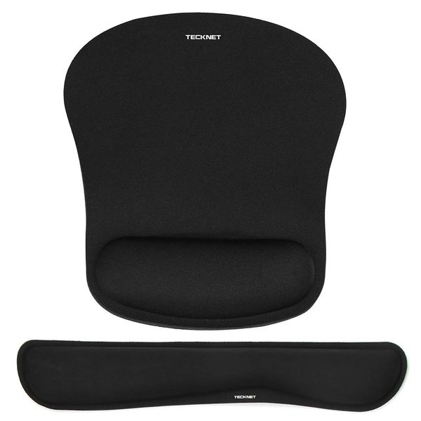 TECKNET Wrist Rest Mat, Keyboard and Mouse Wrist Support Pad Set, Comfortable Memory Foam Mouse Mat with Wrist Cushion Support, Anti-Slip Ergonomic Mouse Pad for Computer Laptop Working Gaming