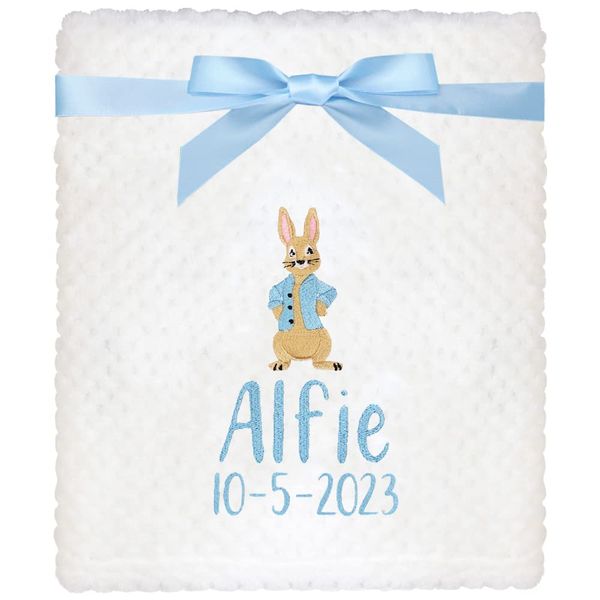 TeddyT's Personalised Rabbit Embroidered Message Waffle Baby Blanket