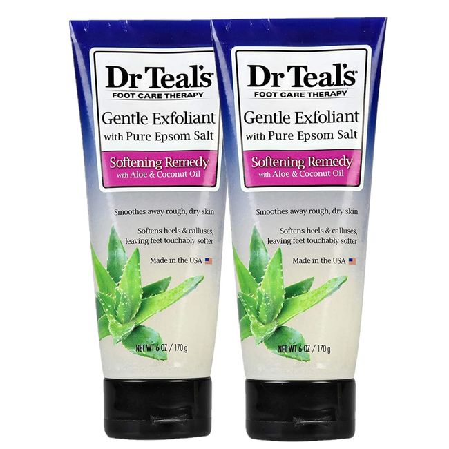 Dr. Teals Softening Remedy Coconut Oil Foot Scrub Gift Set (2 Pack, 6oz ea.) - Essential Coconut Oils & Aloe Vera Replenish and Moisturize Dry, Damaged Skin - Blended with Pure Epsom Salt