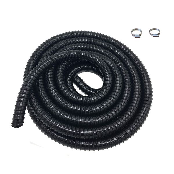 Corrugated Pond Tubing 3/4 Inches ID Aquarium Hose Waterfall Pond Hose PVC Tubing 20 Feet, Black