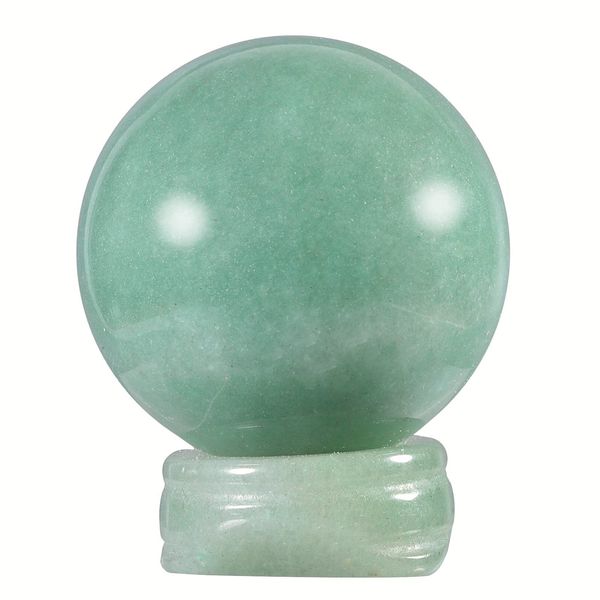 KYEYGWO 4cm Natural Green Aventurine Ball Decor with Gemstone Stand, Polished Round Decorative Stone Sphere Sculpture Fengshui Ornament for Reiki Healing and Meditation