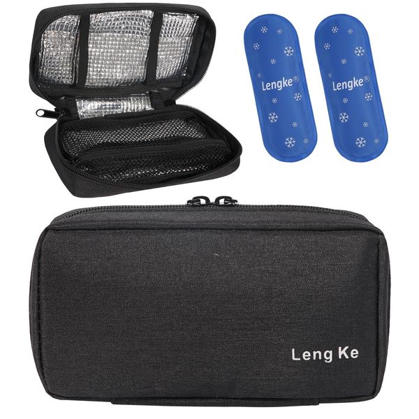 Insulin Cooling Case Pack,Travel Medicine Organizer,Portable Diabetic Supplies Cooler Handy Bag Pouch with 2 Ice Gel Pack (Black)