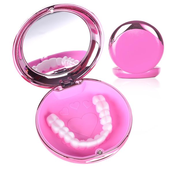 DIDATOOL Electroplated Denture Case with Mirror, Portable Retainer Case Compatible with Transparent Braces, Mouth Guard, Orthodontic Retainers, Braces Box Organize and Protect Oral Supplies