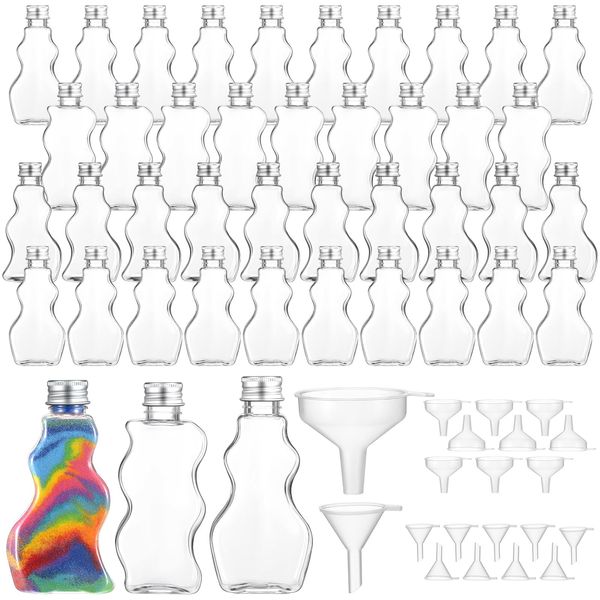 Mumufy 60 Pcs Plastic Sand Art Bottles for Kids 2.5 oz Sand Art Containers Bulk for Back to School Student Gifts Wedding Invitations Crafts Supplies Girls Decorations, 3 Styles(Silver,Aluminum Cap)