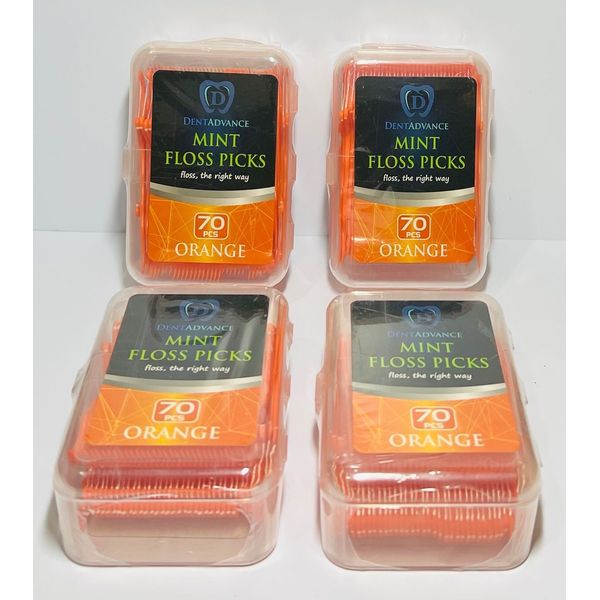 🦷 Dentadvance Mint Floss Picks Orange – 4 Pack x70 units – mint flavor