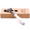Parker Safety Razor – Deluxe Mach 3 Razor with Triple Blades for Close Shave – Premium White Resin Handle with Chrome Trim