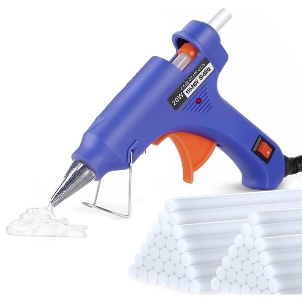 Lumous Rola Hot Glue Gun, 20W UK Plug Mini Heats Up Glue Gun for Crafts with Glue Sticks 50Pcs, Hobby, Craft, Home Repairs, Fabric, Wood, Glass, Card, ON-Off Switch for DIY Arts (BLUE)