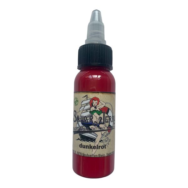 REACH-konforme Sailor Jerry Tattoofarbe Dunkelrot, 30 ml. Made in GERMANY und mit Zertifikat, Tätowierfarbe, Tattoo Ink, Vertrieb durch HAN-SEN GmbH