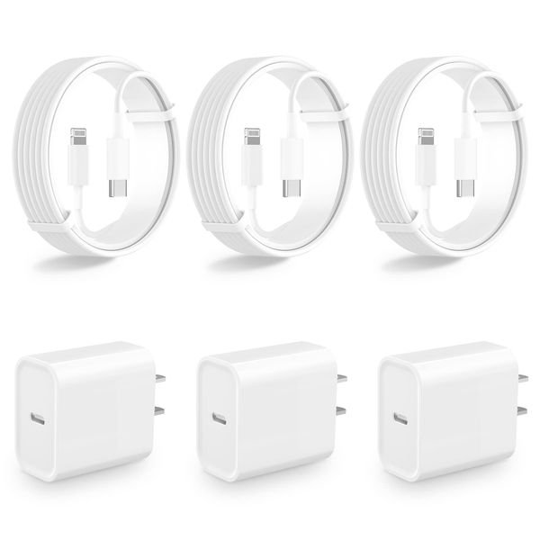 【MFi Certified】iPhone Charger Fast Charging, Redpark 3Pack PD 20W USB-C Power Adapter Type-C Wall Charger with 3Pack 6FT Type-C to Lightning Cable for iPhone 14 13 12 11 Pro Max Mini XS XR X 8 SE iPad