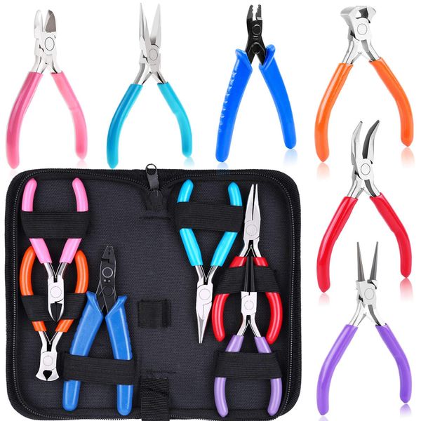 Jewelry Pliers, Acejoz 6pcs Jewelry Making Tools Kit Includs Needle Round Nose Pliers, Wire Cutters, Crimping Pliers, Bent Nose Pliers, End Nippers for Beading Craft