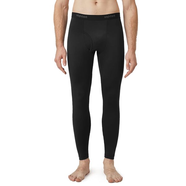 LAPASA Men's Thermal Underwear Bottom Long Johns Pants Fleece Lined Base Layer Lightweight Stretchy Cold Weather Winter Thermoflux 100 Mildly Warm M10R1 XX-Large Black