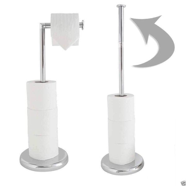 Toilet Roll Holder Free Standing Spare Roll Holder with Swivel Action Extra Storage (Silver)