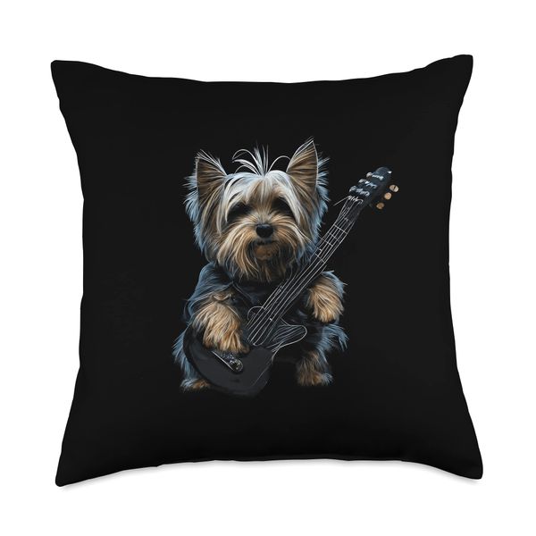 Guitar playing yorkie Yorkshire Terrier Throw Pillow